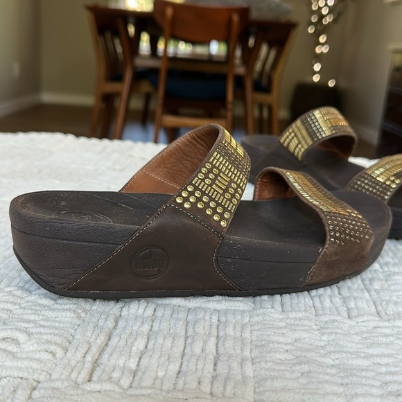 Fitflop “Kaia Croc” shiny gold embellished flip flop sandal - Picture 6 of 13